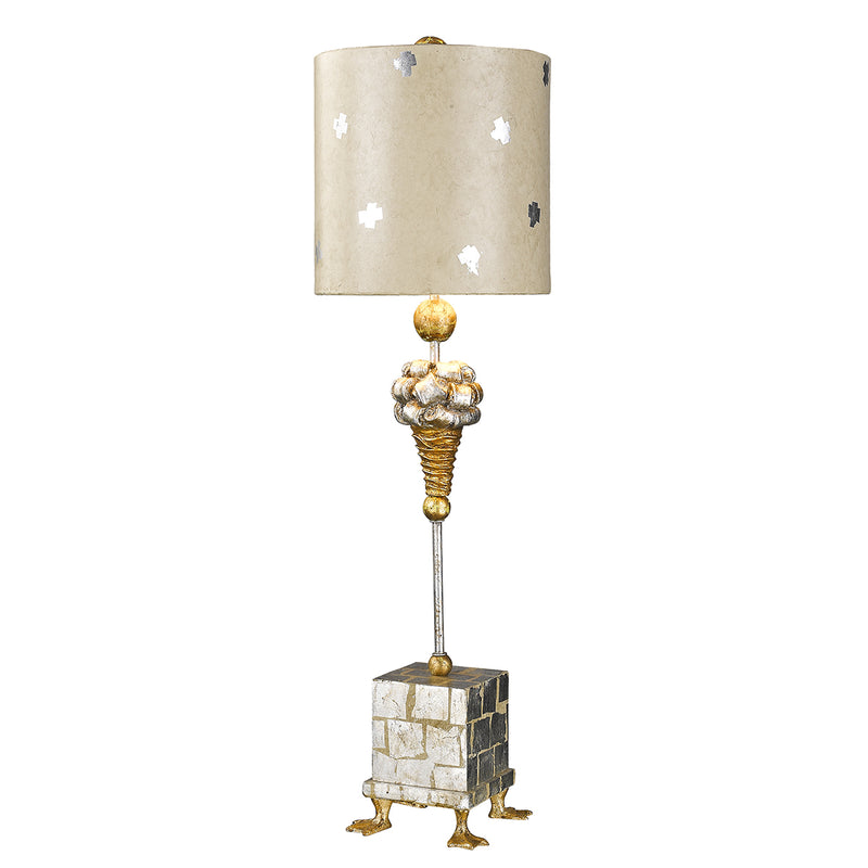 Lucas + McKearn TA1258 One Light Table Lamp, Gold/Silver Leaf/Base W/Pompadour Inspired