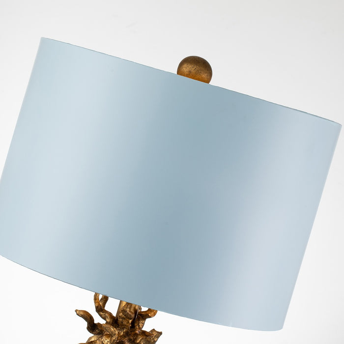 Lucas + McKearn TA1259 One Light Table Lamp, Le Ciel Blue Cone W/Gold Leafed Anemone