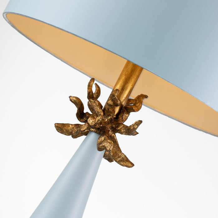 Lucas + McKearn TA1259 One Light Table Lamp, Le Ciel Blue Cone W/Gold Leafed Anemone