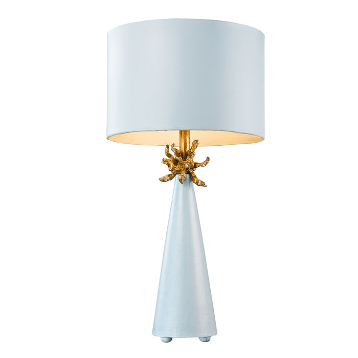 Lucas + McKearn TA1259 One Light Table Lamp, Le Ciel Blue Cone W/Gold Leafed Anemone