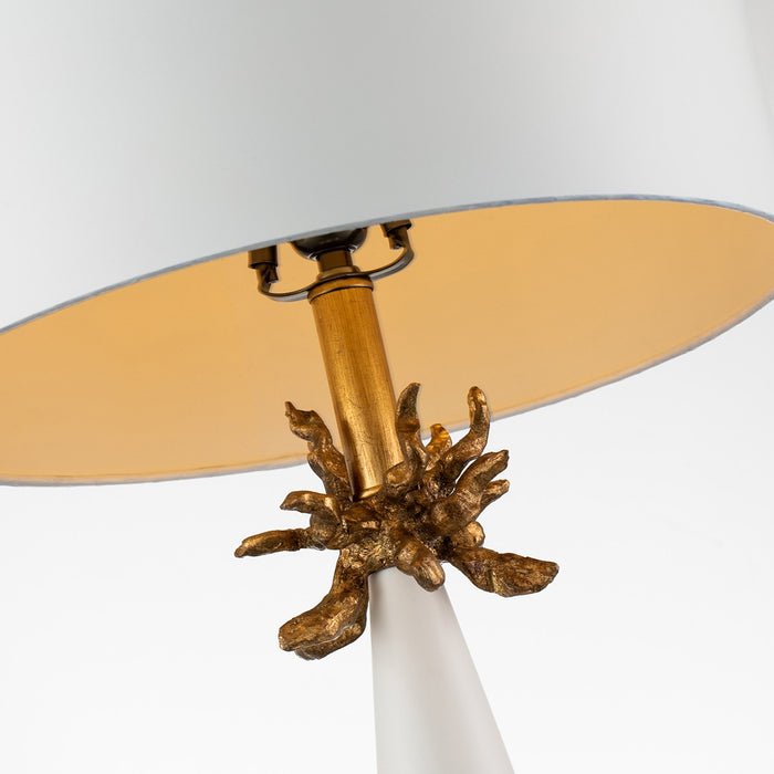 Lucas + McKearn TA1260 One Light Table Lamp, French White Cone W/Gold Leafed Anemone