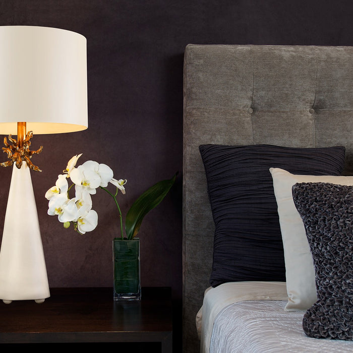 Lucas + McKearn TA1260 One Light Table Lamp, French White Cone W/Gold Leafed Anemone