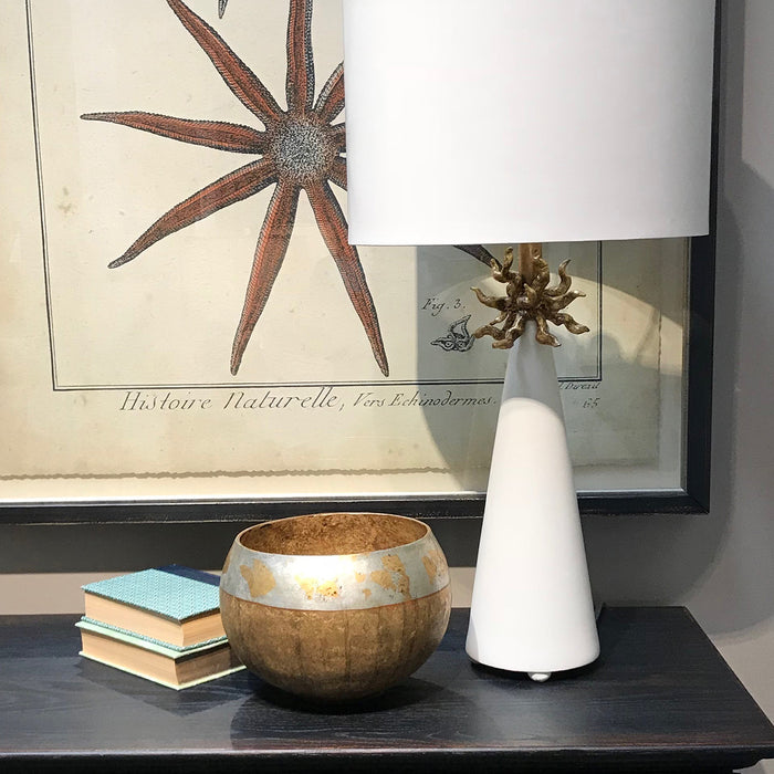Lucas + McKearn TA1260 One Light Table Lamp, French White Cone W/Gold Leafed Anemone