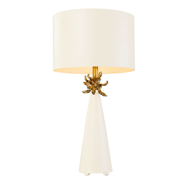 Lucas + McKearn TA1260 One Light Table Lamp, French White Cone W/Gold Leafed Anemone