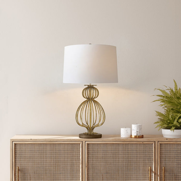 Lucas + McKearn TLM-1007 One Light Table Lamp, Glazed Gilt Steel Body, Steel Aged Gold