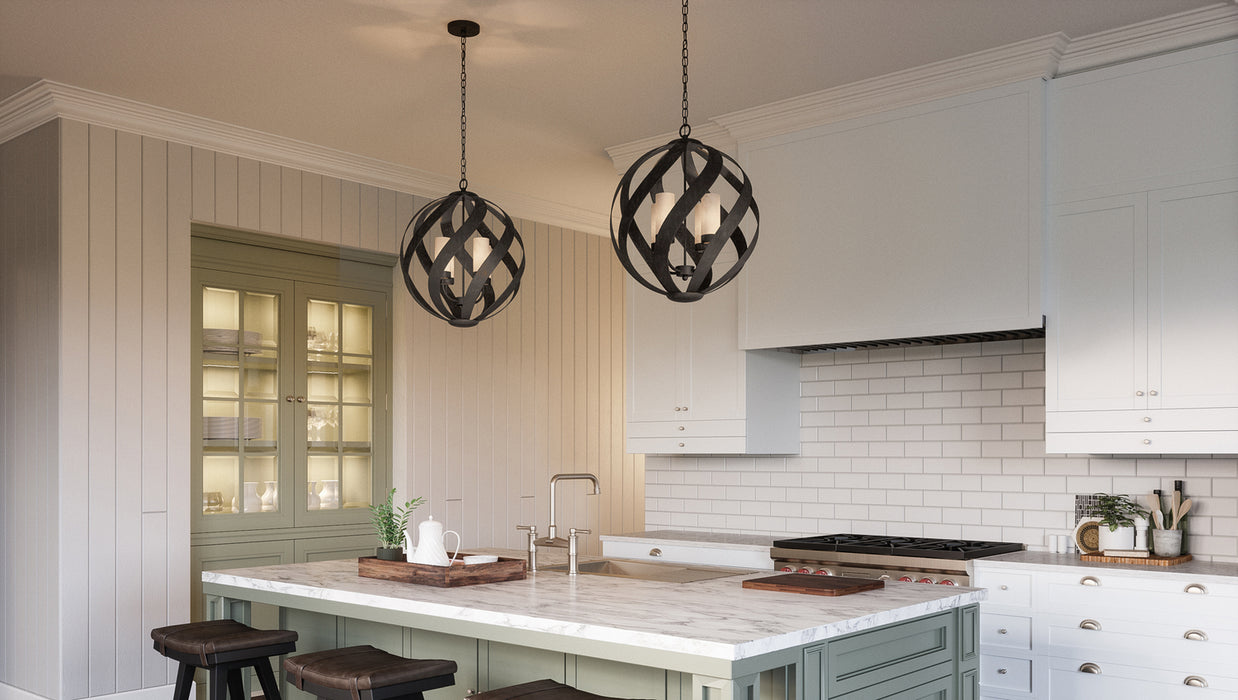 Quoizel BMS2820OK Four Light Pendant, Old Black Finish