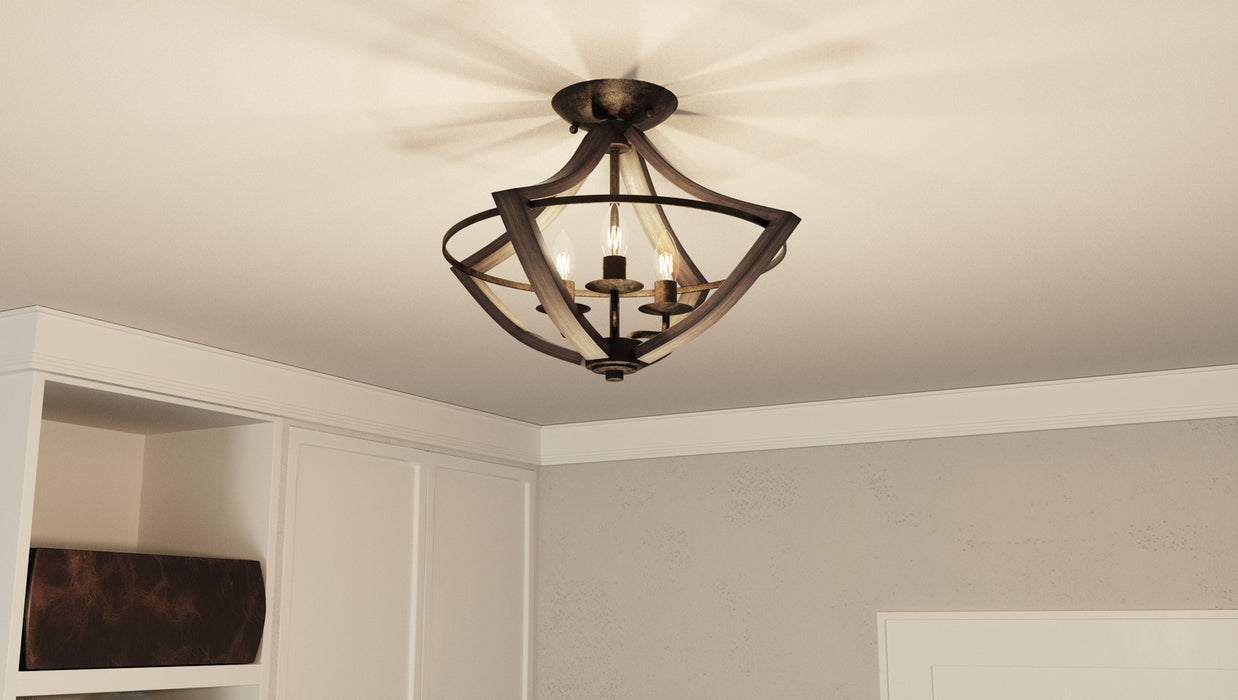 Quoizel SHR1716RK Three Light Semi Flush Mount, Rustic Black