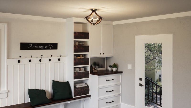 Quoizel SHR1716RK Three Light Semi Flush Mount, Rustic Black