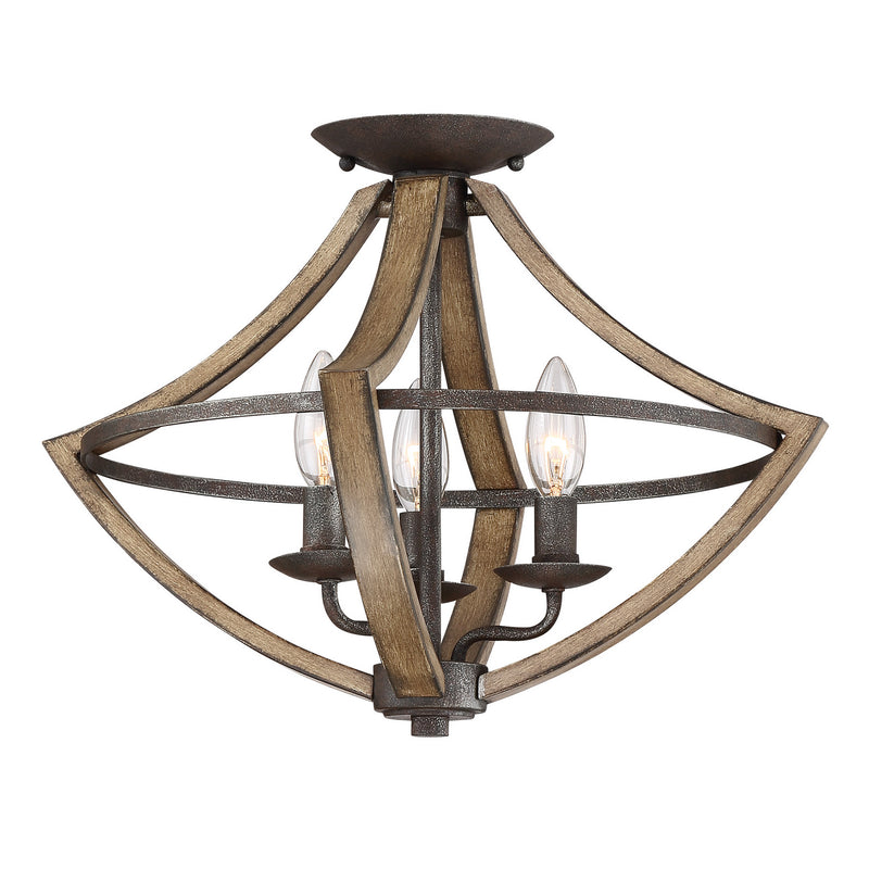 Quoizel SHR1716RK Three Light Semi Flush Mount, Rustic Black