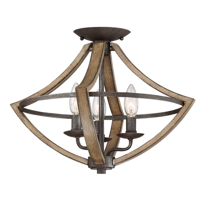 Quoizel SHR1716RK Three Light Semi Flush Mount, Rustic Black