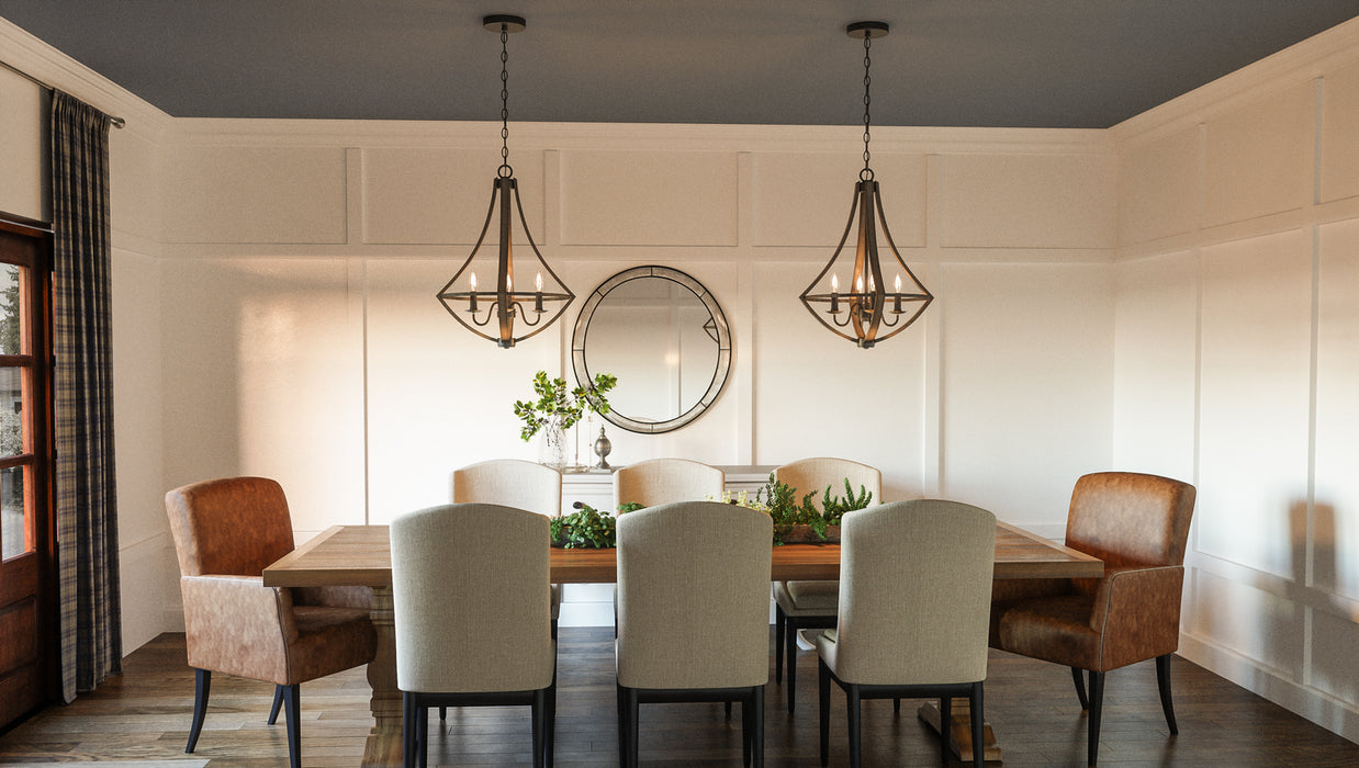 Quoizel SHR2818RK Four Light Pendant, Rustic Black