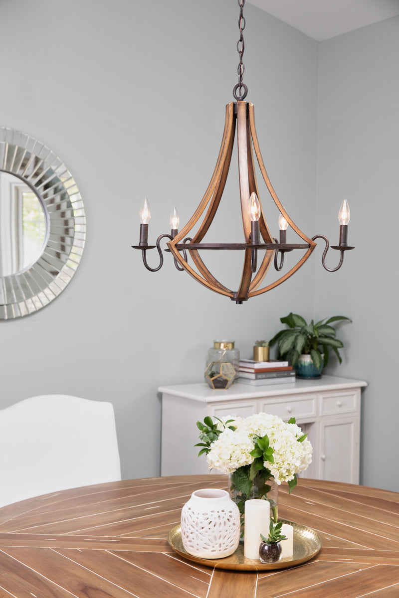 Quoizel SHR5005RK Five Light Chandelier, Rustic Black