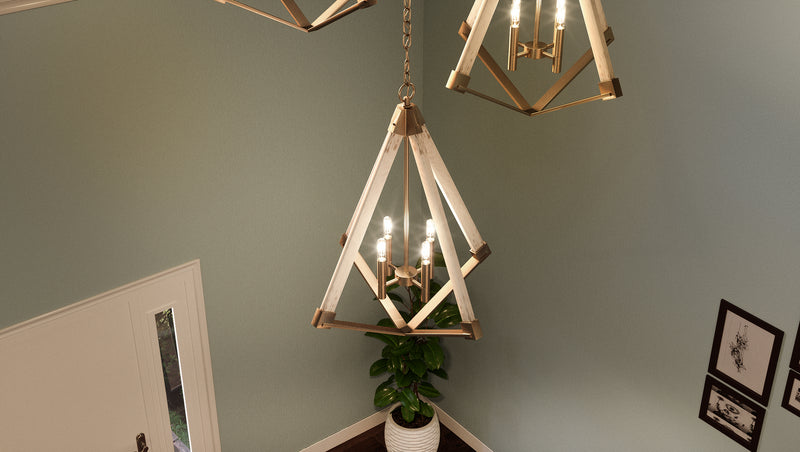 Quoizel VP5204WS Four Light Foyer Pendant, Weathered Brass
