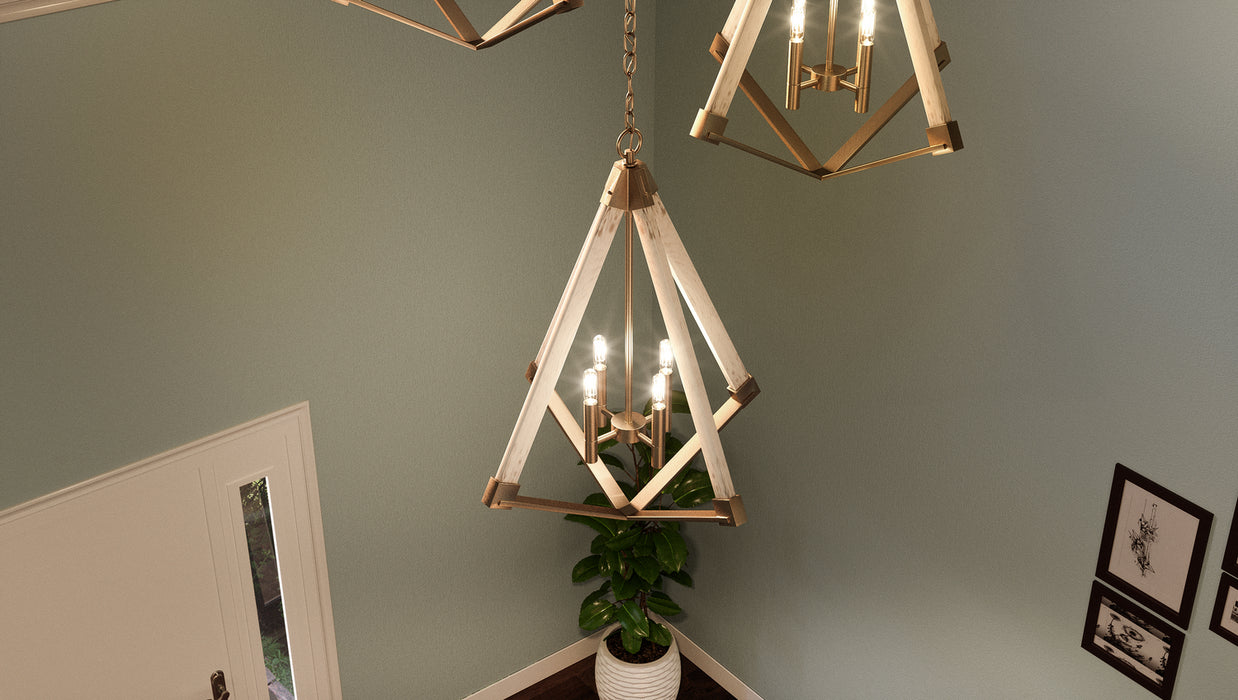 Quoizel VP5204WS Four Light Foyer Pendant, Weathered Brass