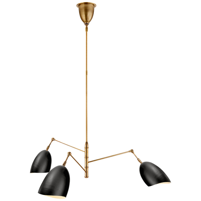 Visual Comfort Signature ARN 5008HAB-BLK Three Light Chandelier, Hand-Rubbed Antique Brass and Black