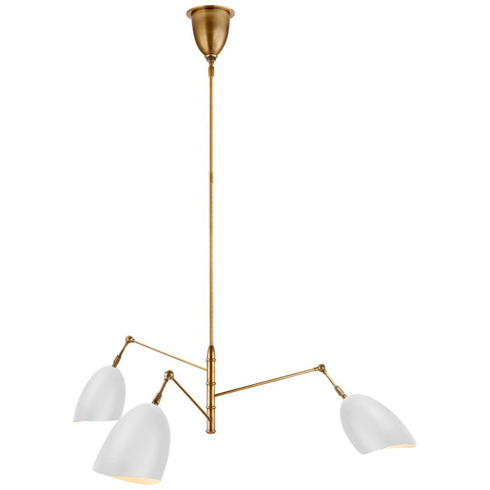 Visual Comfort Signature ARN 5008HAB-WHT Three Light Chandelier, Hand-Rubbed Antique Brass and White