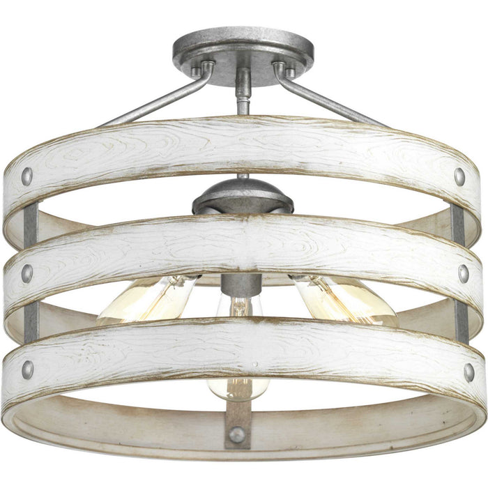 Progress Lighting P350049-141 Three Light Semi-Flush Convertible, Galvanized Finish