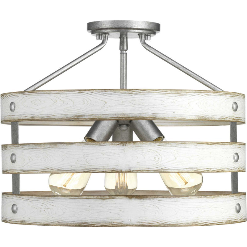 Progress Lighting P350049-141 Three Light Semi-Flush Convertible, Galvanized Finish
