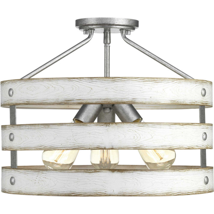 Progress Lighting P350049-141 Three Light Semi-Flush Convertible, Galvanized Finish