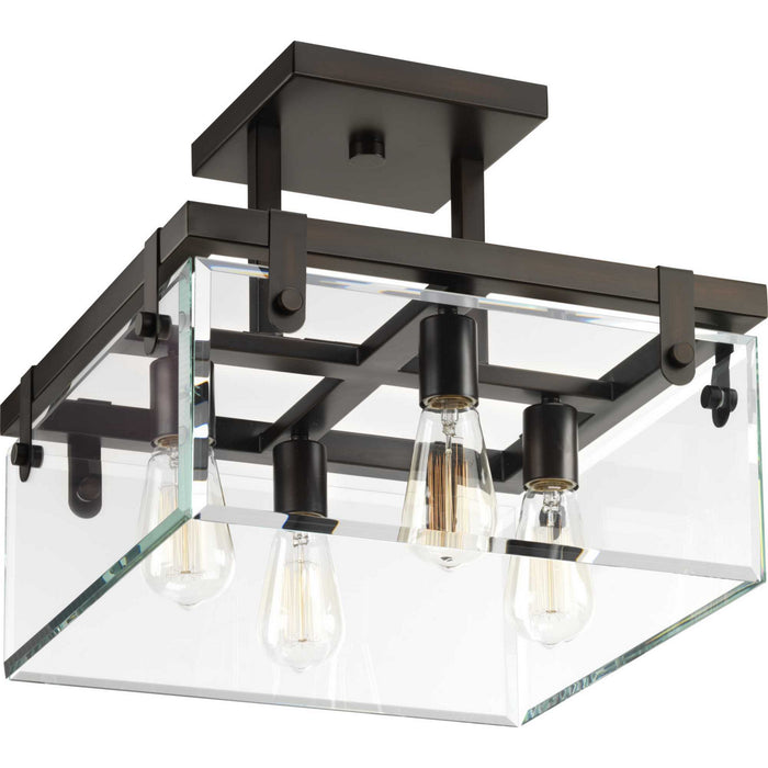 Progress Lighting P350090-020 Four Light Semi-Flush/Convertible, Antique Bronze