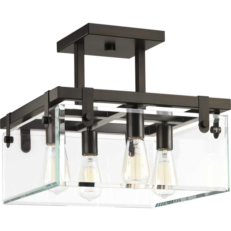 Progress Lighting P350090-020 Four Light Semi-Flush/Convertible, Antique Bronze