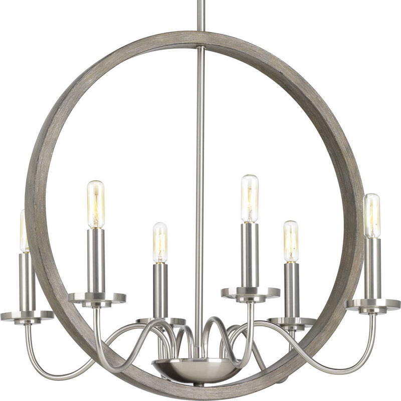 Progress Lighting P400081-009 Six Light Chandelier, Brushed Nickel