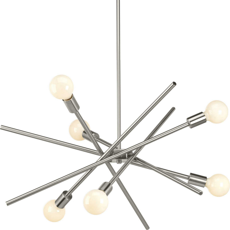 Progress Lighting P400108-009 Six Light Chandelier, Brushed Nickel