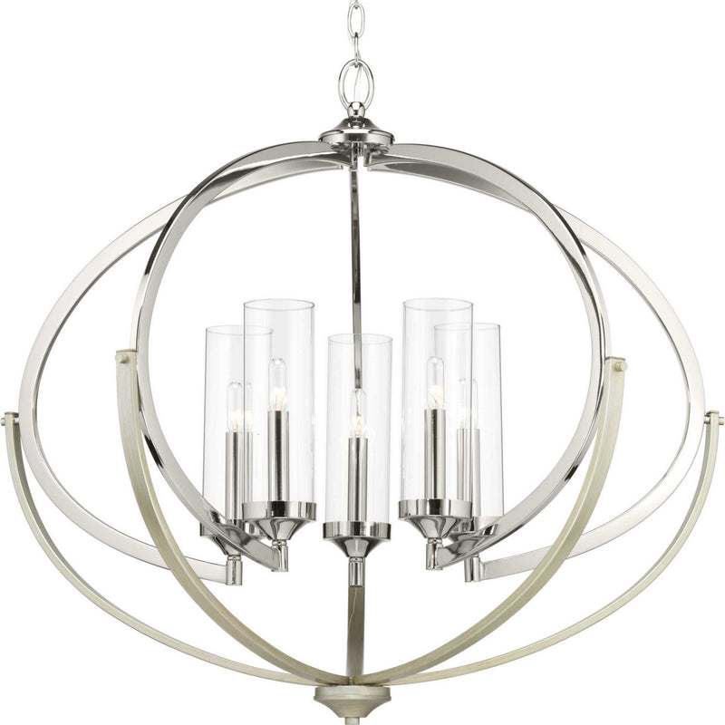 Progress Lighting P400117-104 Five Light Chandelier, Polished Nickel