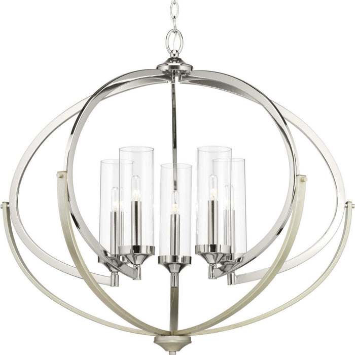 Progress Lighting P400117-104 Five Light Chandelier, Polished Nickel