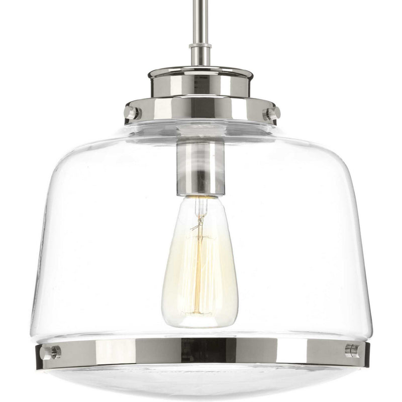 Progress Lighting P500061-104 One Light Pendant, Polished Nickel