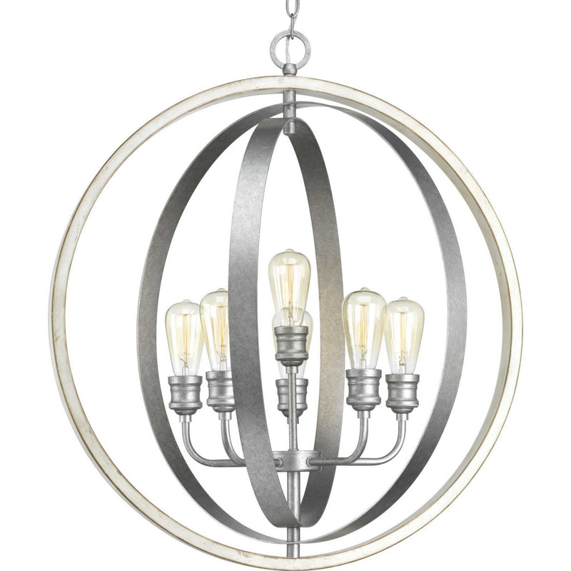 Progress Lighting P500094-141 Six Light Pendant, Galvanized Finish