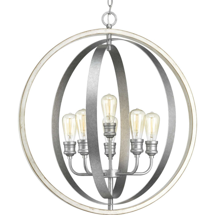 Progress Lighting P500094-141 Six Light Pendant, Galvanized Finish