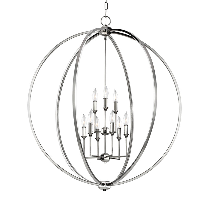 Visual Comfort Studio F3058/9PN Nine Light Chandelier, Polished Nickel