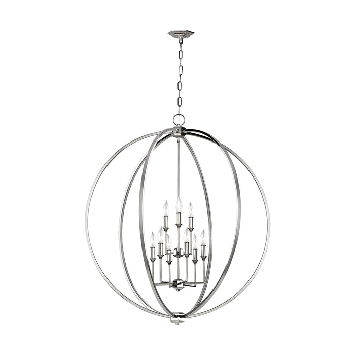 Visual Comfort Studio F3058/9PN Nine Light Chandelier, Polished Nickel