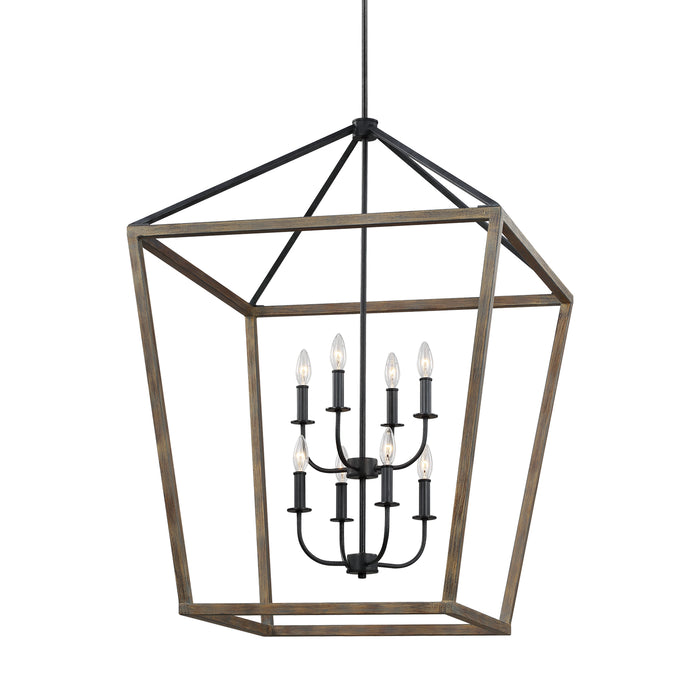 Visual Comfort Studio F3194/8WOW/AF Eight Light Chandelier, Weathered Oak Wood / Antique Forged Iron