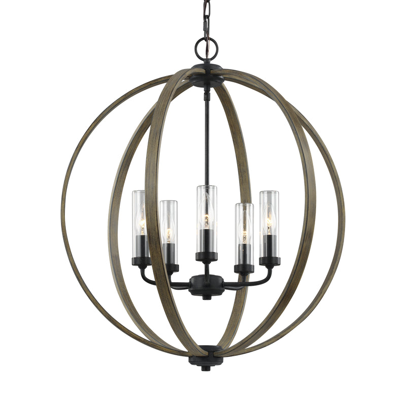 Visual Comfort Studio OLF3294/5WOW/AF Five Light Outdoor Chandelier, Weathered Oak Wood / Antique Forged Iron