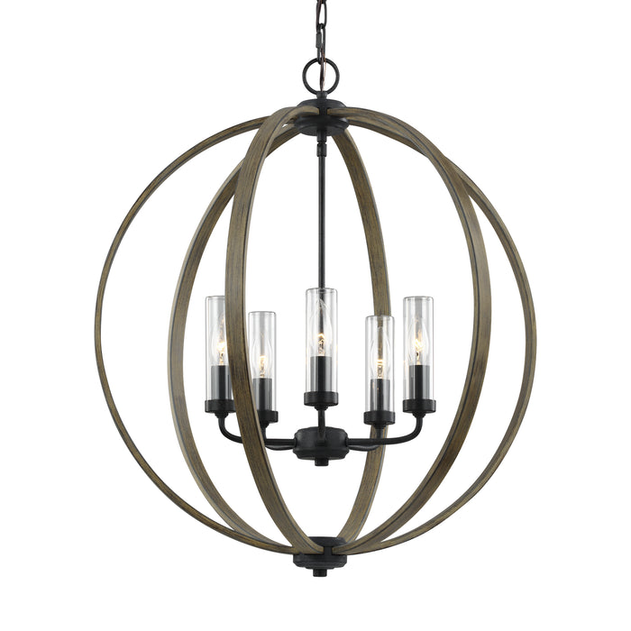 Visual Comfort Studio OLF3294/5WOW/AF Five Light Outdoor Chandelier, Weathered Oak Wood / Antique Forged Iron