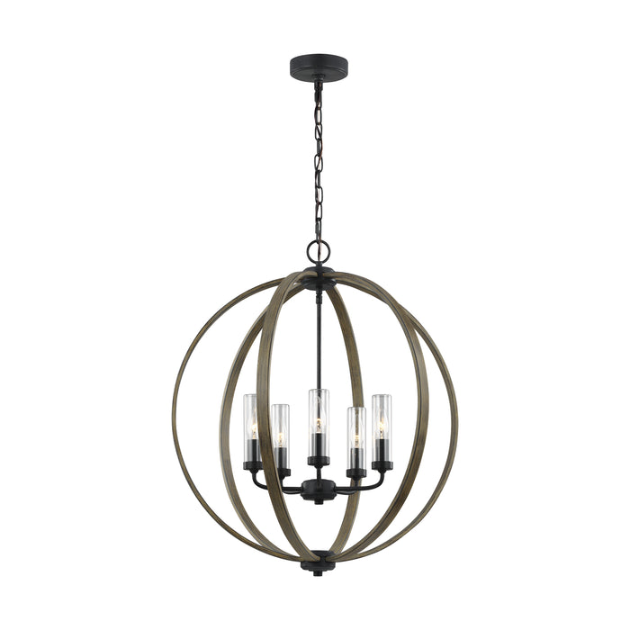 Visual Comfort Studio OLF3294/5WOW/AF Five Light Outdoor Chandelier, Weathered Oak Wood / Antique Forged Iron