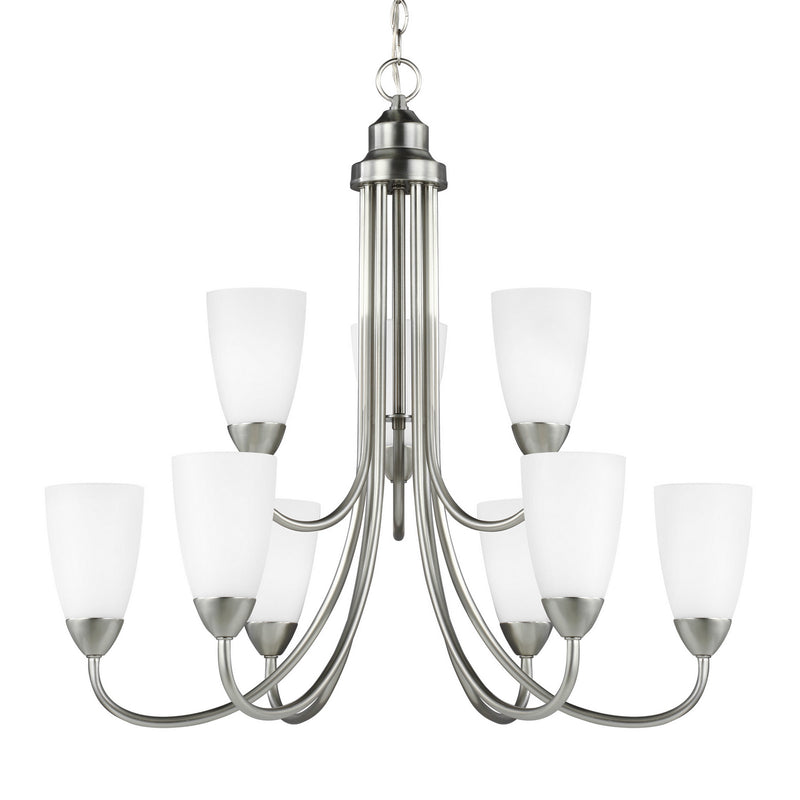 Generation Lighting 3120209EN3-962 Nine Light Chandelier, Brushed Nickel