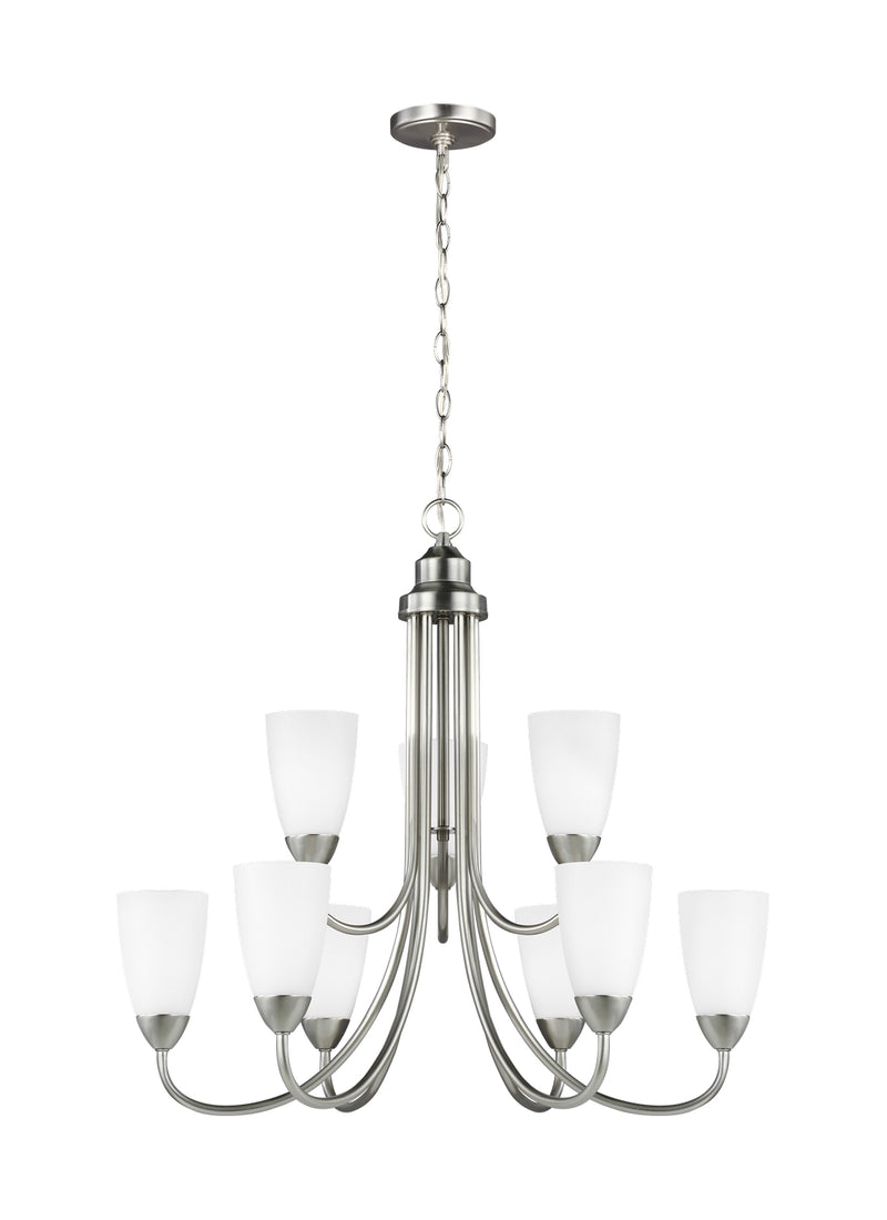 Generation Lighting 3120209EN3-962 Nine Light Chandelier, Brushed Nickel