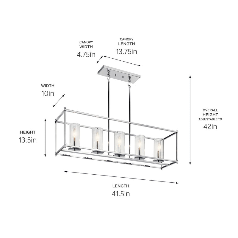 Kichler 43995CH Five Light Linear Chandelier, Chrome