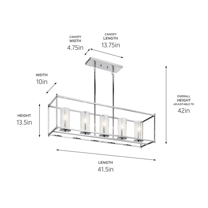 Kichler 43995CH Five Light Linear Chandelier, Chrome