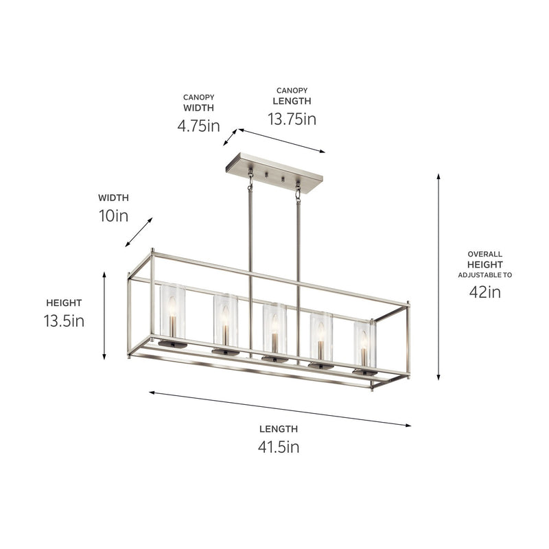 Kichler 43995NI Five Light Linear Chandelier, Brushed Nickel