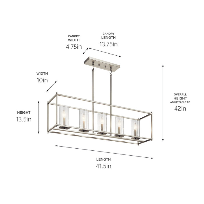 Kichler 43995NI Five Light Linear Chandelier, Brushed Nickel