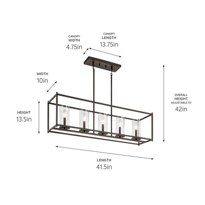 Kichler 43995OZ Five Light Linear Chandelier, Olde Bronze