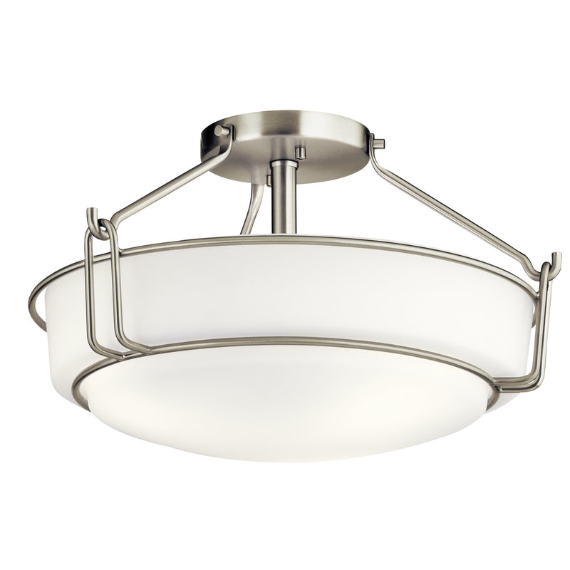 Kichler 44085NI Three Light Semi Flush Mount, Brushed Nickel