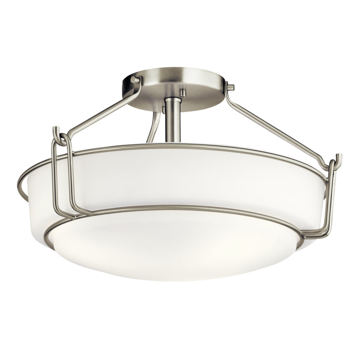 Kichler 44085NI Three Light Semi Flush Mount, Brushed Nickel