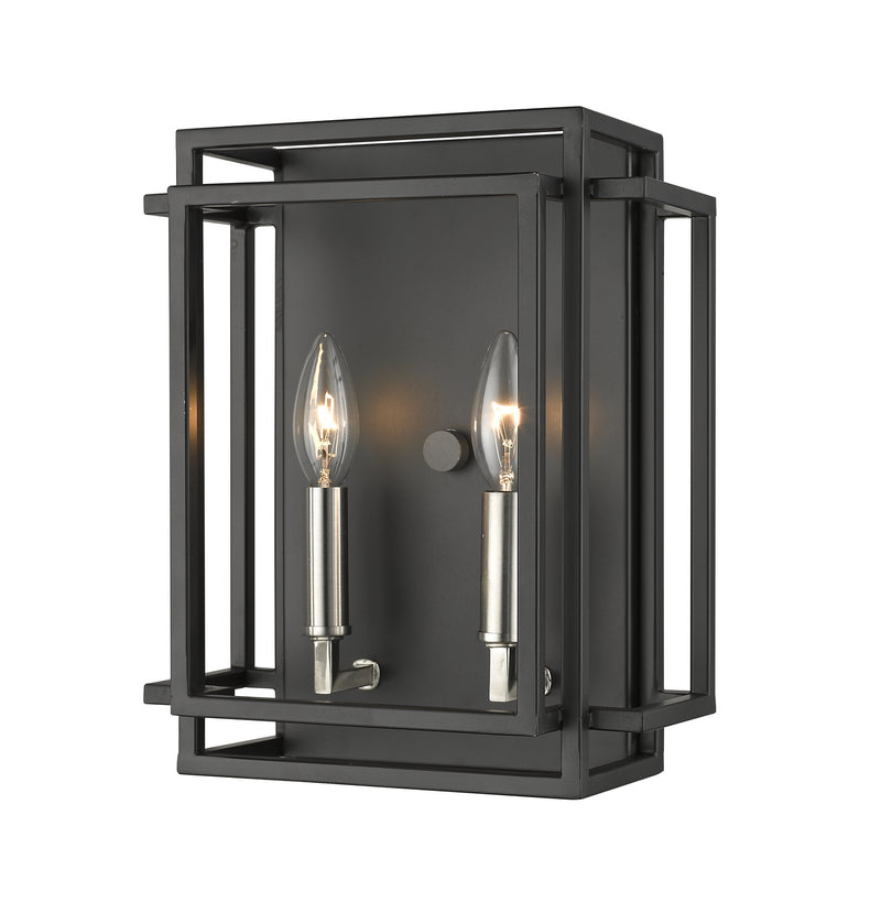 Z-Lite 454-2S-BK-BN Two Light Wall Sconce, Black + Brushed Nickel