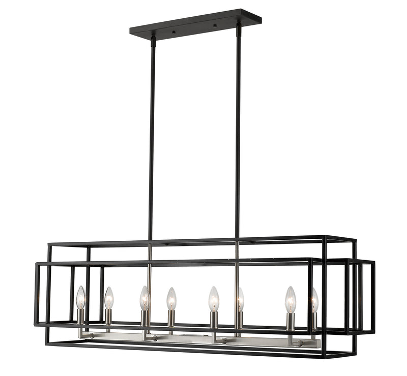 Z-Lite 454-44L-BK-BN Eight Light Linear Chandelier, Black + Brushed Nickel