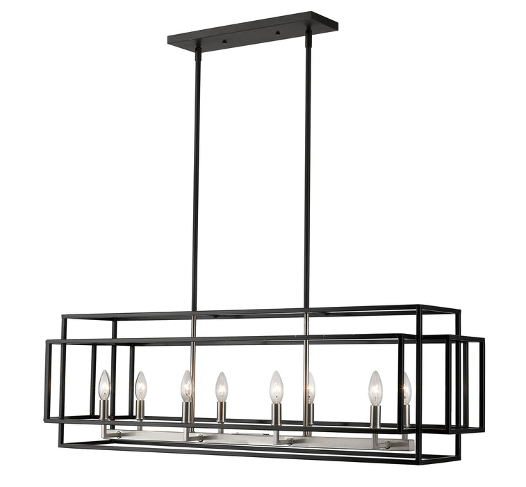 Z-Lite 454-44L-BK-BN Eight Light Linear Chandelier, Black + Brushed Nickel